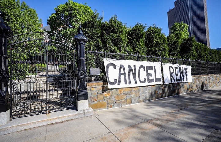 Citizen Action, Housing Justice for All, drops #CancelRent banners at Governor’s Mansion